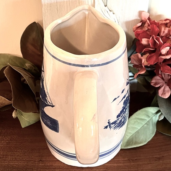 Vintage Delft Pitcher, Holland Windmill, “Wanderer”Ship, Dutch Colonial Pottery - Picture 6 of 6